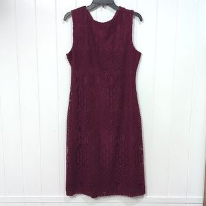 💕5 for $20💕Sharagano Lace Crochet Like Lined Dress Maroon Color